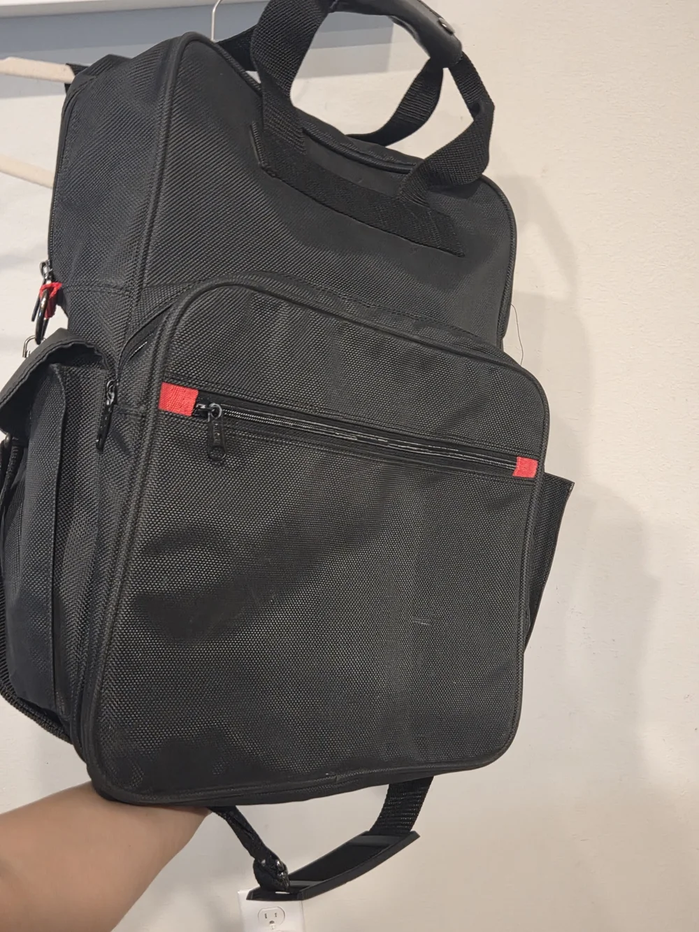 Black Men's Travel Backpack with Red Accents